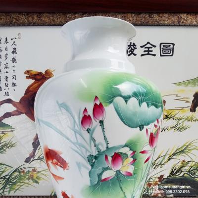 Bình cắm hoa họa tiết Hoa Sen Cá - quà tặng cao cấp